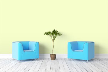 Modern parlak iç. 3D render