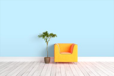 Modern parlak iç. 3D render
