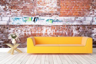 Modern parlak iç. 3D render