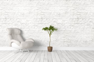 Modern parlak iç. 3D render