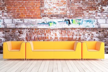 Modern parlak iç. 3D render