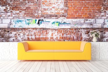 Modern parlak iç. 3D render