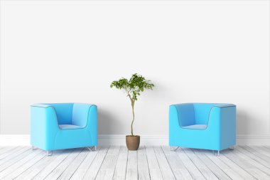 Modern parlak iç. 3D render