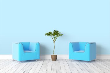 Modern parlak iç. 3D render