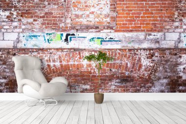 Modern parlak iç. 3D render