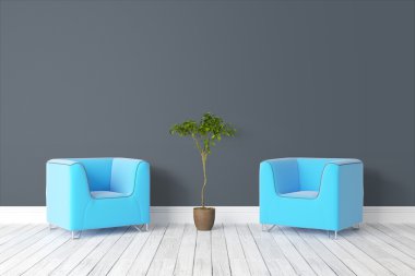 Modern parlak iç. 3D render