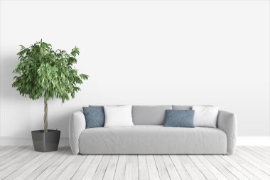 Modern parlak iç. 3D render