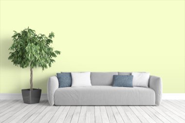 Modern parlak iç. 3D render