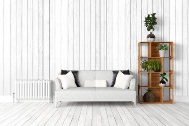 Modern parlak iç. 3D render