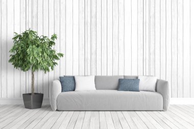 Modern parlak iç. 3D render