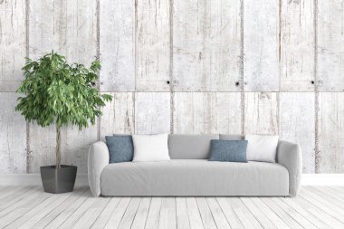 Modern parlak iç. 3D render