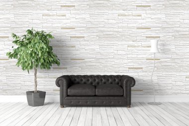 Modern parlak iç. 3D render