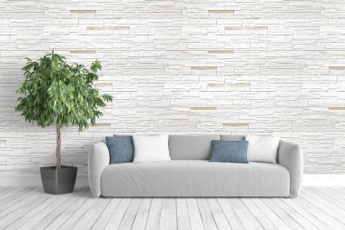 Modern parlak iç. 3D render