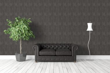 Modern parlak iç. 3D render