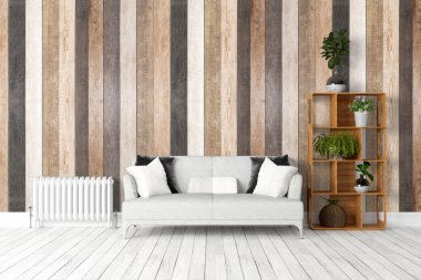 Modern parlak iç. 3D render