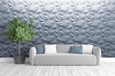 Modern parlak iç. 3D render