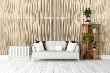 Modern parlak iç. 3D render