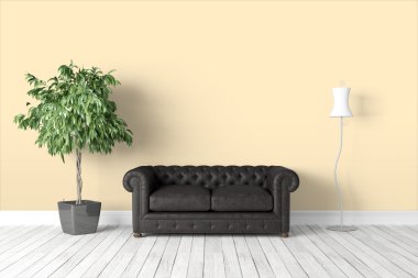 Modern parlak iç. 3D render