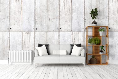 Modern parlak iç. 3D render