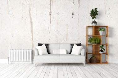 Modern parlak iç. 3D render