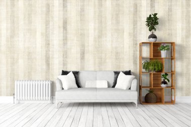 Modern parlak iç. 3D render