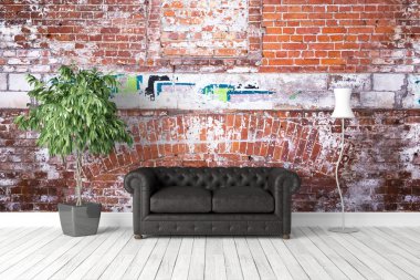 Modern parlak iç. 3D render