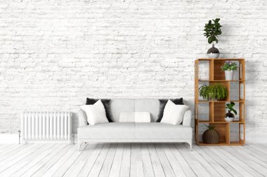 Modern parlak iç. 3D render