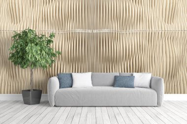 Modern parlak iç. 3D render