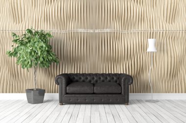 Modern parlak iç. 3D render