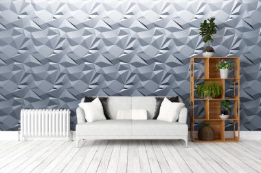 Modern parlak iç. 3D render