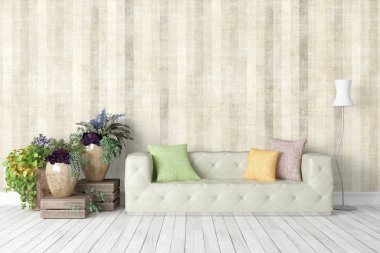 Modern parlak iç. 3D render