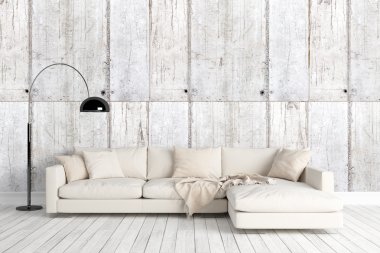 Modern parlak iç. 3D render