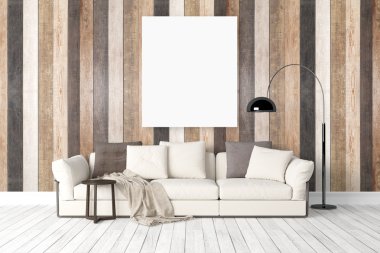 Modern parlak iç. 3D render