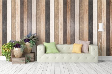 Modern parlak iç. 3D render