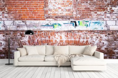 Modern parlak iç. 3D render