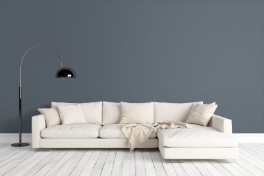 Modern parlak iç. 3D render