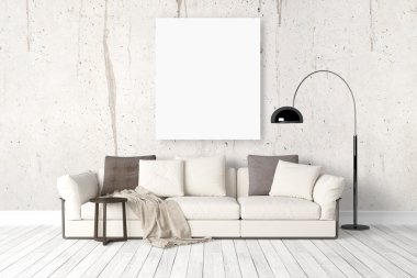 Modern parlak iç. 3D render