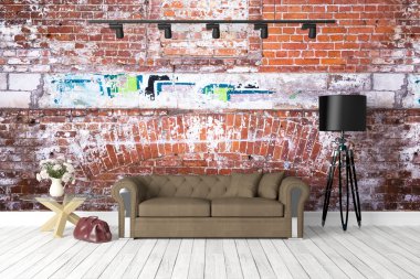 Modern parlak iç. 3D render