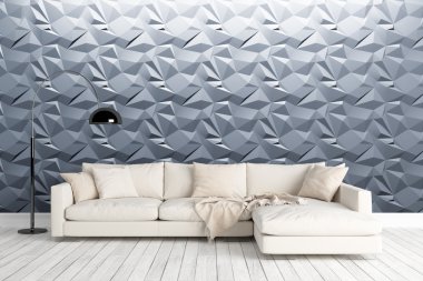 Modern parlak iç. 3D render