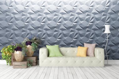 Modern parlak iç. 3D render