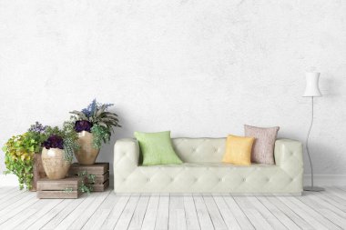 Modern parlak iç. 3D render