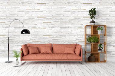 Modern parlak iç. 3D render