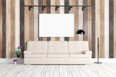 Modern parlak iç. 3D render