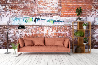 Modern parlak iç. 3D render