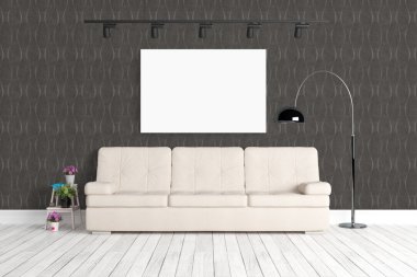 Modern parlak iç. 3D render