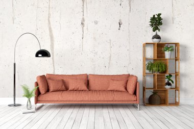 Modern parlak iç. 3D render