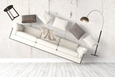 Modern parlak iç. 3D render