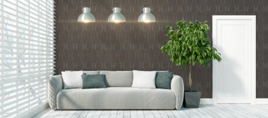 Modern parlak iç. 3D render