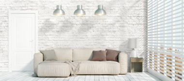 Modern parlak iç. 3D render