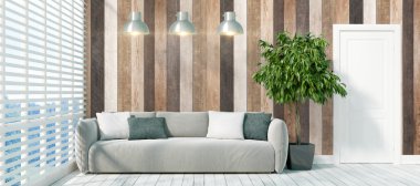 Modern parlak iç. 3D render